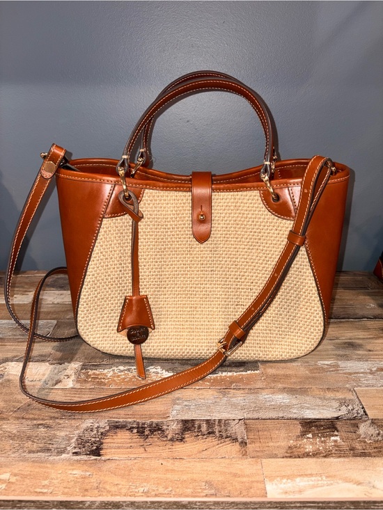 Dooney & Bourke Handbags - Dooney Bourke RARE! woven Straw and color Saddle Leather small Alto Camilla